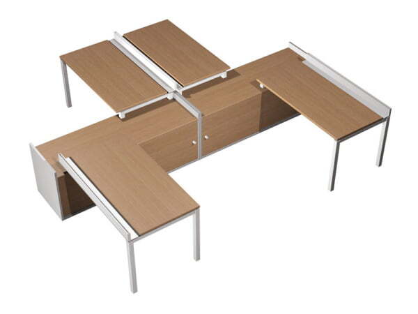 Рабочая станция (4x120) с ProSystem на 2-x опорных тумбах-купе Profiquadro КВ 0182 БВ 2790x3600x750 (Белый премиум / Вишня скандинавскаяСерый)