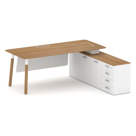 Стол руководителя Fresco FR.SR-20 (R) (2000x1798x750) (Дуб Светлый-Белый Бриллиант UM-Белый Бриллиант UM | Металл Белый-Нерж. Сталь)