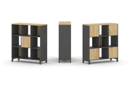 Набор стеллажа 2-х сторонний, 3 яруса SN.NSD-331 (1121х400х1248) (Антрацит/Тиквуд Светлый/Металл Антрацит)
