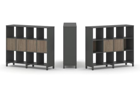 Набор стеллажа 1 сторонний, 3 яруса SN.NS-341 (1488х400х1248) (Антрацит/Вяз Благородный/Металл Антрацит)