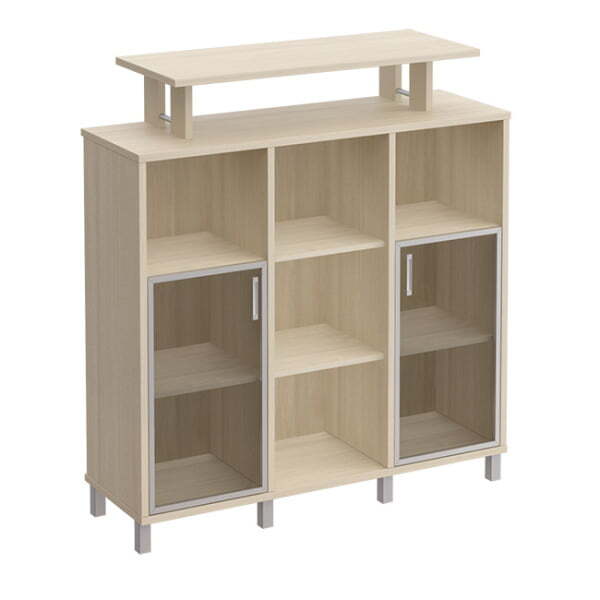 Стеллаж средний с надстройкой и стеклянными дверками Борн B 801-524 1426x450x1530 (Дуб шамони)