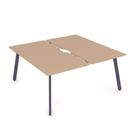 10БДВ.289 Стол системы Бенч с вырезом, сдвоенный, на 2 рабочих места (1400x1635x750) (Mokko/Графит металл)