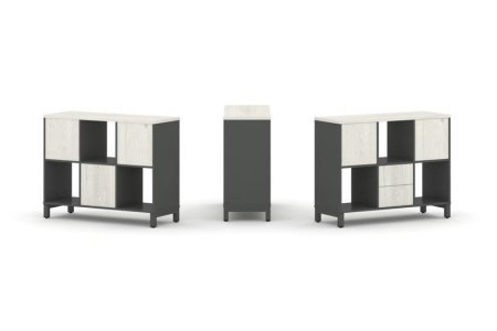 Набор стеллажа 1 сторонний, 2 яруса SN.NS-231 (1121х400х881) (Антрацит/Дуб Наварра/Металл Антрацит)