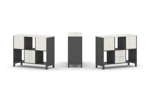 Набор стеллажа 1 сторонний, 2 яруса SN.NS-231 (1121х400х881) (Антрацит/Дуб Наварра/Металл Антрацит)