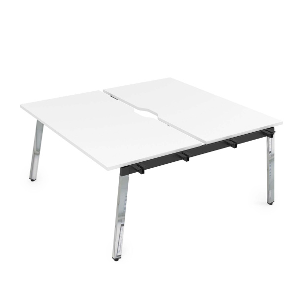 10БДНВ.278 Стол системы Бенч с вырезом, сдвоенный, на 2 рабочих места - начальный (1200x1435x750) (Белый премиум/Глянец металл)