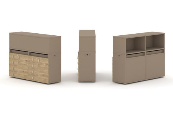 Тумба двойная + низкая надставка ES.NB.2N-3 (1500х410х1135) (Латте/Тиквуд Светлый)