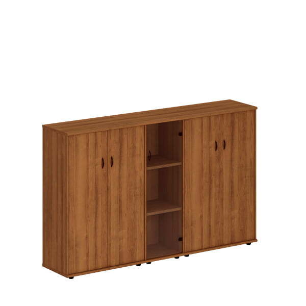 Шкаф комбинированный средний (закрытый + стекло узкий + закрытый) Престиж Исп.24 2200x460x1360 (Темный орех)