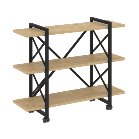 Стеллаж на колесных опорах-3 полки VR.L-MST.K-3.8V 1200x400x968 (Тиквуд Светлый/Черный металл)