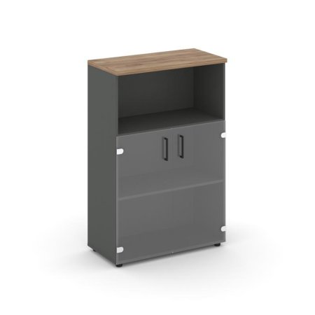 Шкаф средний широкий SN.STS.E-202 (796х400х1203) (Антрацит/Дуб Табак/Прозрачный)