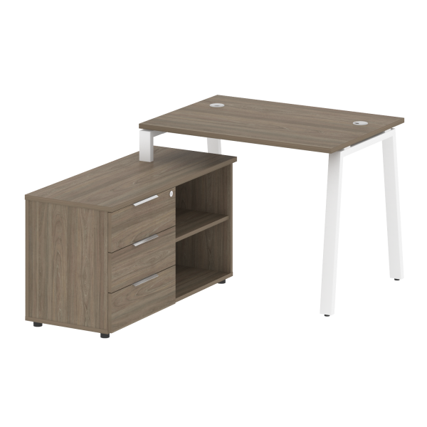 Рабочая станция с тумбой на А-образном м/к Metal System Style БА.РС-СТС-2.1 (L) 1100x1520x750 (Вяз/Белый металл)