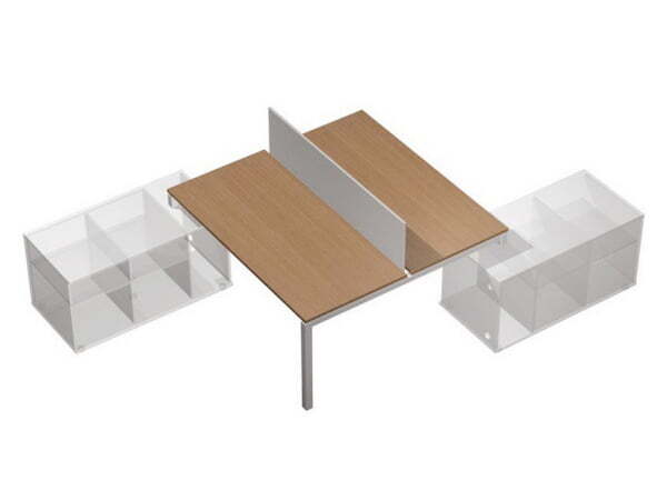 Рабочая станция (2х140) без тумб с экраном Profiquadro КВ 0140 БВ 1948x3400x750 (Белый премиум / Вишня скандинавскаяСерый)