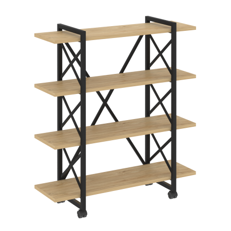 Стеллаж на колесных опорах-4 полки VR.L-MST.K-4.8V 1200x400x1334 (Тиквуд Светлый/Черный металл)