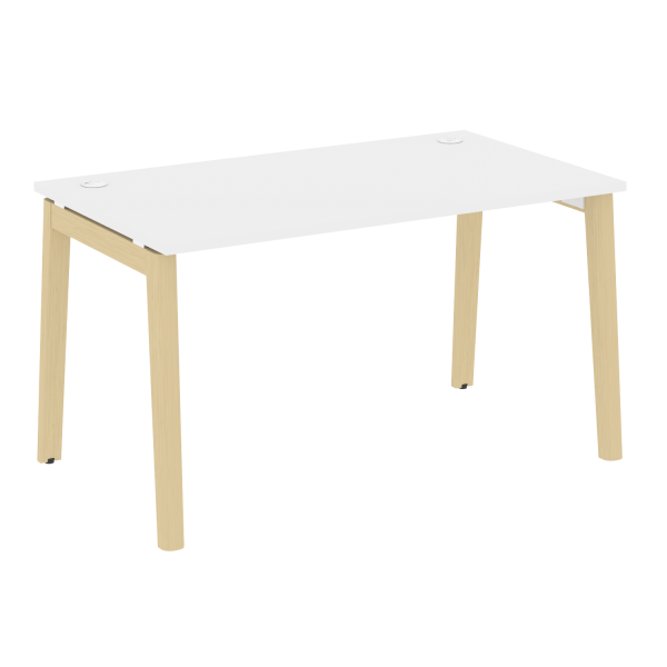 Стол рабочий на деревянных опорах Onix Wood OW.SP-3.8 1380x800x750 (Белый Бриллиант/Дуб Светлый)