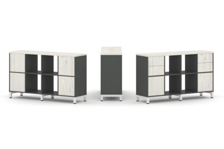 Набор стеллажа 1 сторонний, 2 яруса SN.NS-241 (1488х400х881) (Антрацит/Дуб Наварра/Металл Белый)