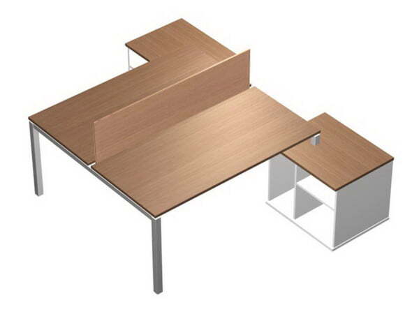 Рабочая станция 2х160 на 2-х опорных тумбах с экраном ДСП PROFIQUADRO КВ 0199 БВ 2148x249x750 (Белый премиум / Вишня скандинавскаяСерый)