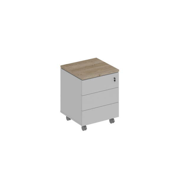 Тумба выкатная 3-ящичная с замком City СИ 213 520x500x650 (Дуб гладстоун светлый / Белый премиум / Белый премиум)