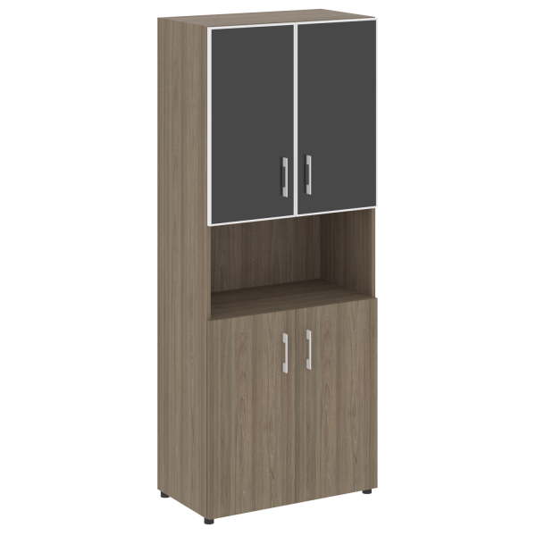 Шкаф для документов с нишей со стеклом черным LT.ST-1.4 R Black (Вяз Благородный)