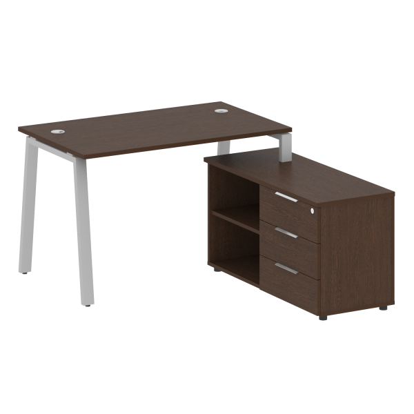 Рабочая станция с тумбой на А-образном м/к Metal System Style БА.РС-СТС-2.2 (R) 1300x1520x750 (Венге Цаво/Серый металл)