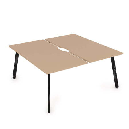 10БДВ.289 Стол системы Бенч с вырезом, сдвоенный, на 2 рабочих места (1400x1635x750) (Mokko/Черный глянец металл)