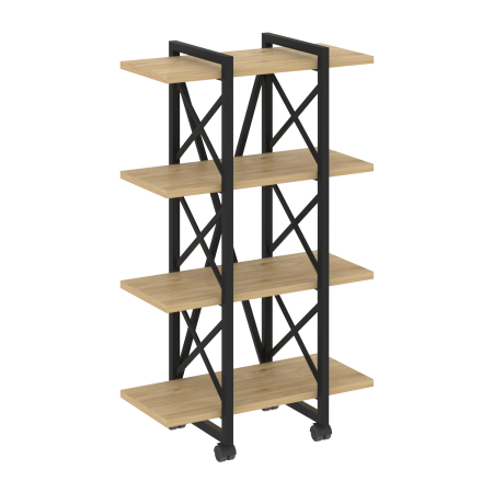 Стеллаж на колесных опорах-4 полки VR.L-MST.K-4.4V 800x400x1334 (Тиквуд Светлый/Черный металл)