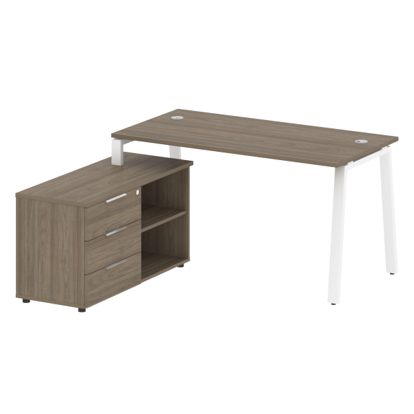 Рабочая станция с тумбой на А-образном м/к Metal System Style БА.РС-СТС-2.3 (L) 1500x1520x750 (Вяз/Белый металл)