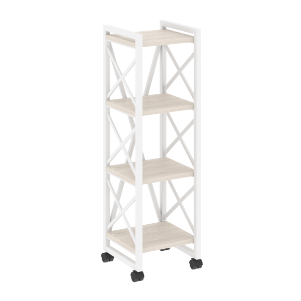 Стеллаж на колесных опорах-4 полки VR.L-MST.K-4.4 400x400x1334 (Денвер Светлый/Белый металл)