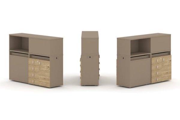 Тумба двойная + низкая надставка ES.NB.2N-16 (1500х410х1135) (Латте/Тиквуд Светлый)