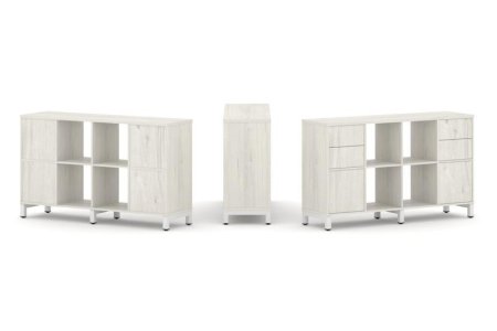 Набор стеллажа 1 сторонний, 2 яруса SN.NS-241 (1488х400х881) (Дуб Наварра/Металл Белый)