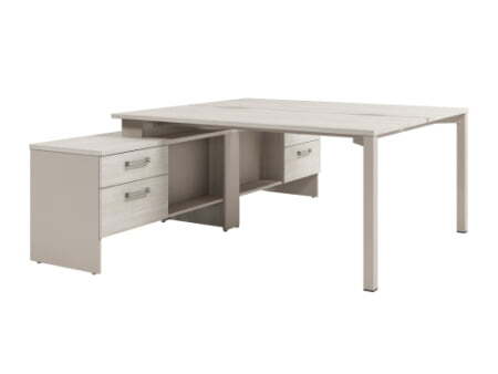 Стол-тандем на металлокаркасе с тумбой Solution D-424 1750x2380x750 (Акация Морава/КашемирБежевый)