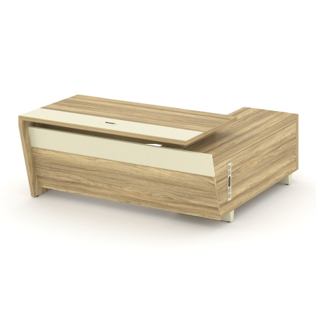 Стол руководителя с тумбой Corner COR.SRT-18 (L) (1800x1800x750) (Гикори Песочный-Ваниль | Металл Ваниль)