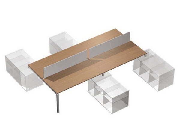 Рабочая станция (4х160) с настольными экранами ДСП (БЕЗ ТУМБ) Profiquadro КВ 0144-2 БВ 3748x3400x750 (Белый премиум / Вишня скандинавскаяСерый)