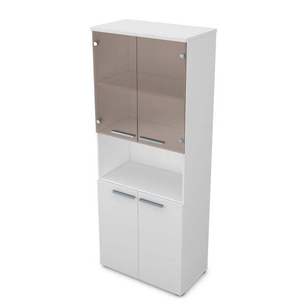 9Ш.005.13 Шкаф высокий со стеклом и нишей (800x450x2045) (Белый премиум)