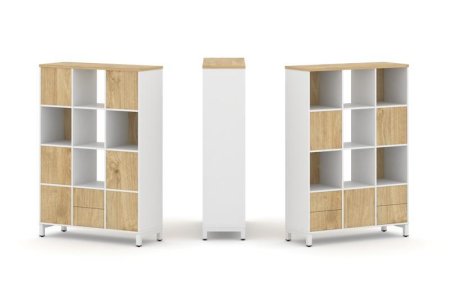 Набор стеллажа 2-х сторонний, 4 яруса SN.NSD-431 (1121х400х1615) (Белый/Тиквуд Светлый/Металл Белый)