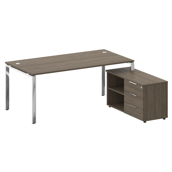 Стол для руководителя с тумбой правый БГ.СРТ-5.9 (R) 1900x1720x750 (Вяз Благородный/Нерж. Сталь)