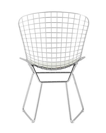 Стул обеденный Bertoia хромированный с белой подушкой (Стул кухонный Bertoia серебристый)