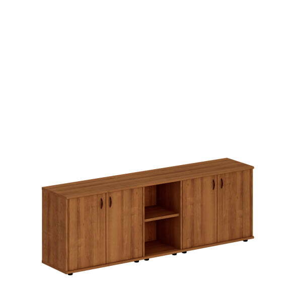 Шкаф комбинированный низкий (закрытый + стеллаж узкий + закрытый) Престиж Исп.09 2200x460x750 (Темный орех)