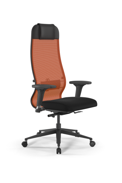 Кресло для руководителя Метта SynchroSit 10 B1-111D - X2+UMF(X1) /Ub00/Wh00/D02P(M24.B11.G19.W02) (Черный | Оранжевый)