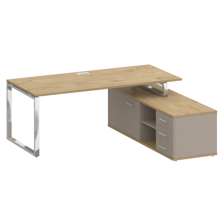 Стол руководителя с опорной греденцией, правый Shift SK.SRG-200 (R) (2000x1800x753) (Тиквуд Светлый-Капучино | Хром)