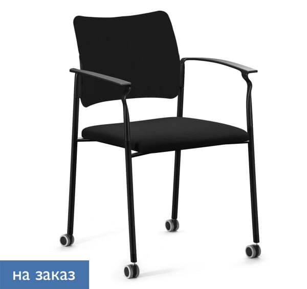 PINKO_black Кресло обитое на колёсах с подлокотниками (Черный/Черный/Черный)