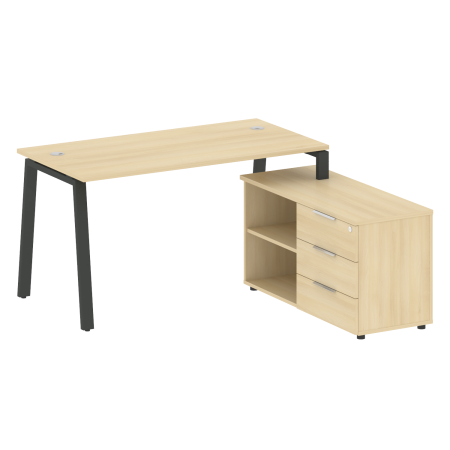 Рабочая станция с тумбой на А-образном м/к Metal System Style БА.РС-СТС-2.3 (R) 1500x1520x750 (Акация/Антрацит металл)