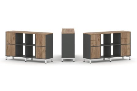 Набор стеллажа 1 сторонний, 2 яруса SN.NS-241 (1488х400х881) (Антрацит/Дуб Табак/Металл Белый)