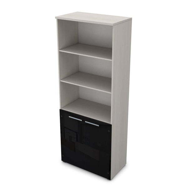 9Ш.005.28 Шкаф высокий со стеклом и открытыми полками (800x450x2045) (Ivory)