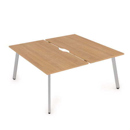 10БДВ.289 Стол системы Бенч с вырезом, сдвоенный, на 2 рабочих места (1400x1635x750) (Romano/Алюминий матовый металл)