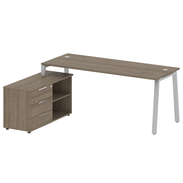Рабочая станция с тумбой на А-образном м/к Metal System Style БА.РС-СТС-2.5 (L) 1900x1520x750 (Вяз/Серый металл)