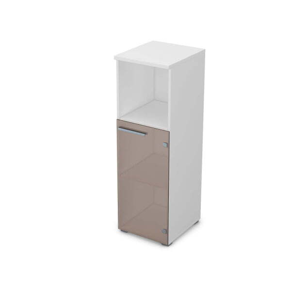 9П.017.4 Пенал средний со стеклом и нишей (400x450x1245) (Белый премиум)