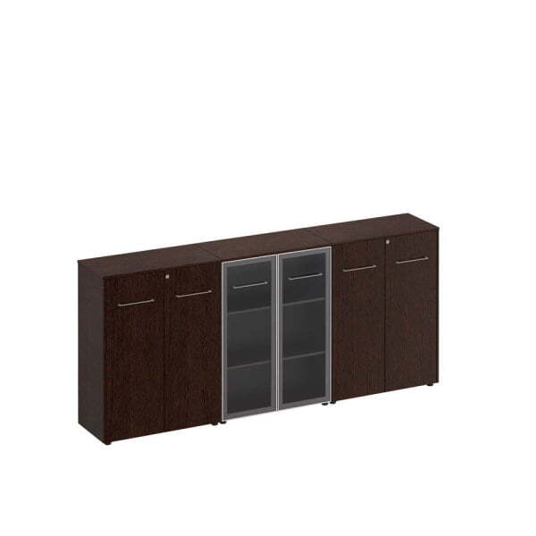 Шкаф комбинированный средний (закрытый + стекло + закрытый) Reventon МЕ 338 2740x460x1200 (Венге темный)