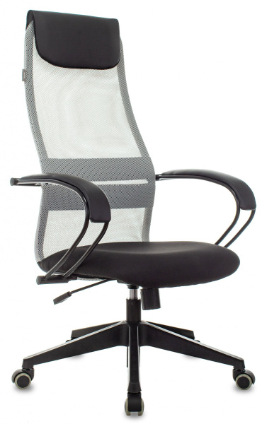 Кресло руководителя CH-607 светло-серый TW-02 сиденье черный сетка/ткань с подголов. крестов. пласти (Серый)